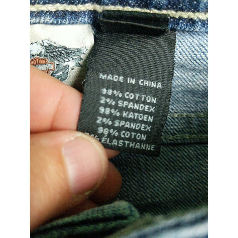 Harley-Davidson Blue Boot Cut Jeans with Classic Distressing - Picture 3 of 10